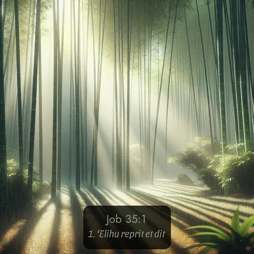 Segond Job  ; image nature: image avec le verset biblique :Elihu reprit et dit: ;  ; 35:1