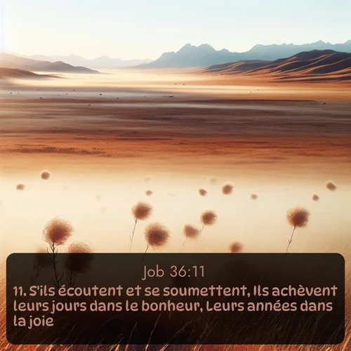 Segond Job  ; image nature: image avec le verset biblique :S&#039;ils écoutent et se soumettent, Ils achèvent leurs jours dans le bonheur, Leurs années dans la joie. ;  ; 36:11