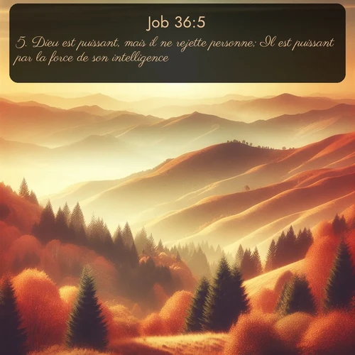 Segond Job  ; image nature: image avec le verset biblique :Dieu est puissant, mais il ne rejette personne; Il est puissant par la force de son intelligence. ;  ; 36:5