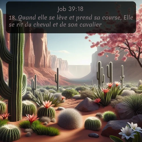 Segond Job  ; image nature: image avec le verset biblique :Quand elle se lève et prend sa course, Elle se rit du cheval et de son cavalier. ;  ; 39:18