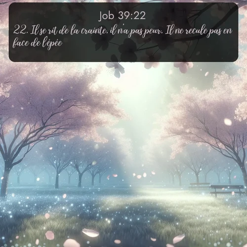 Segond Job  ; image nature: image avec le verset biblique :Il se rit de la crainte, il n&#039;a pas peur, Il ne recule pas en face de l&#039;épée. ;  ; 39:22