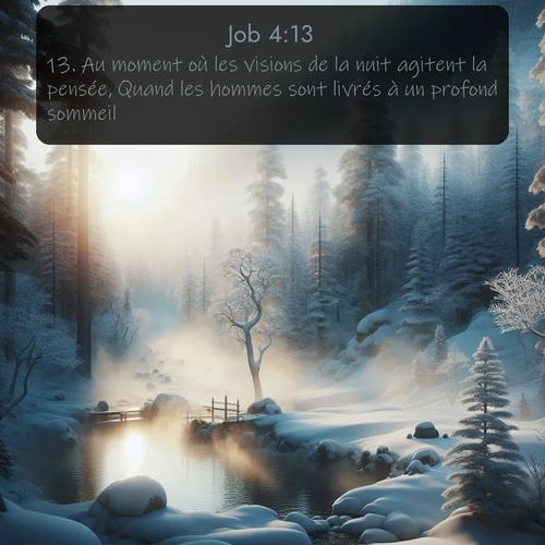 Segond Job  ; image nature: image avec le verset biblique :Au moment où les visions de la nuit agitent la pensée, Quand les hommes sont livrés à un profond sommeil, ;  ; 4:13