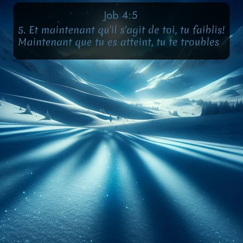 Segond Job  ; image nature: image avec le verset biblique :Et maintenant qu&#039;il s&#039;agit de toi, tu faiblis! Maintenant que tu es atteint, tu te troubles! ;  ; 4:5