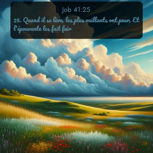 Segond Job  ; image nature: image avec le verset biblique :Quand il se lève, les plus vaillants ont peur, Et l&#039;épouvante les fait fuir. ;  ; 41:25