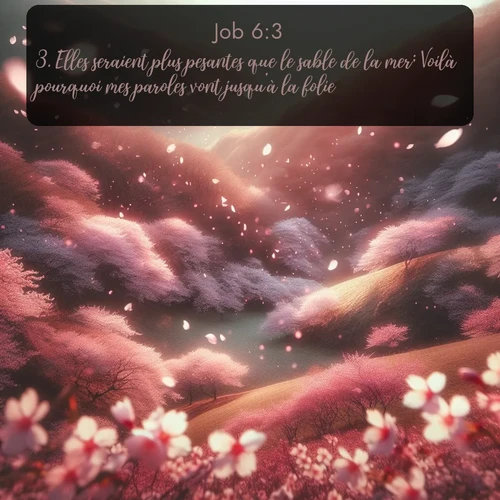Segond Job  ; image nature: image avec le verset biblique :Elles seraient plus pesantes que le sable de la mer; Voilà pourquoi mes paroles vont jusqu&#039;à la folie! ;  ; 6:3