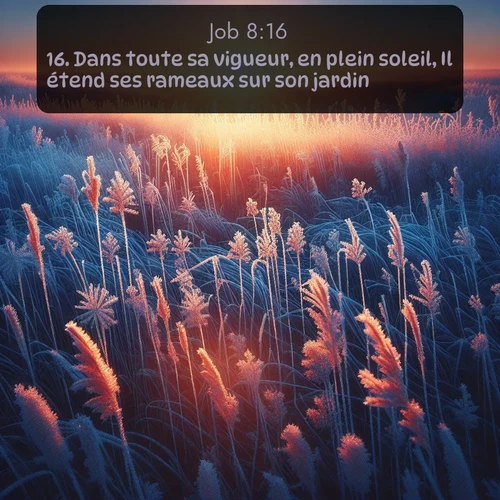 Segond Job  ; image nature: image avec le verset biblique :Dans toute sa vigueur, en plein soleil, Il étend ses rameaux sur son jardin, ;  ; 8:16