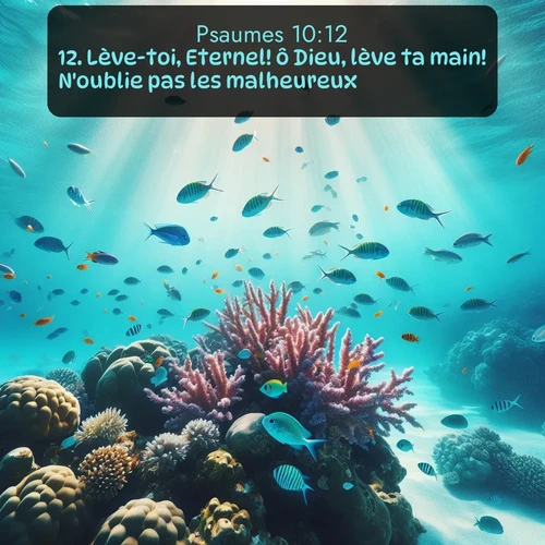 Segond Psaumes  ; image nature: image avec le verset biblique :Lève-toi, Eternel! ô Dieu, lève ta main! N&#039;oublie pas les malheureux! ;  ; 10:12