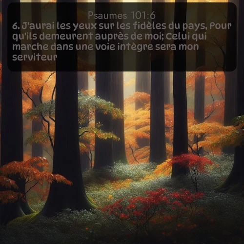 Segond Psaumes  ; image nature: image avec le verset biblique :J&#039;aurai les yeux sur les fidèles du pays, Pour qu&#039;ils demeurent auprès de moi; Celui qui marche dans une voie intègre sera mon serviteur. ;  ; 101:6