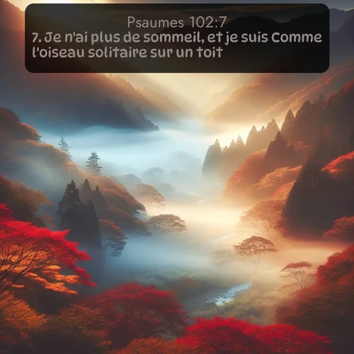 Segond Psaumes  ; image nature: image avec le verset biblique :Je n&#039;ai plus de sommeil, et je suis Comme l&#039;oiseau solitaire sur un toit. ;  ; 102:7