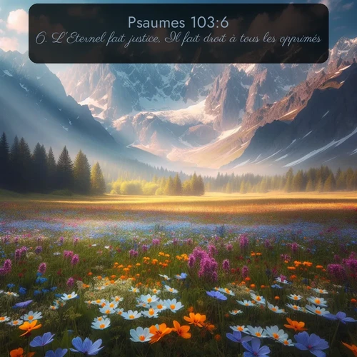 Segond Psaumes  ; image nature: image avec le verset biblique :L&#039;Eternel fait justice, Il fait droit à tous les opprimés. ;  ; 103:6