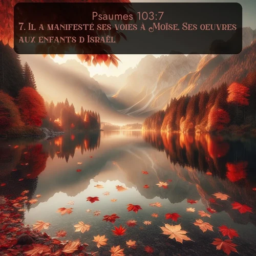 Segond Psaumes  ; image nature: image avec le verset biblique :Il a manifesté ses voies à Moïse, Ses oeuvres aux enfants d&#039;Israël. ;  ; 103:7