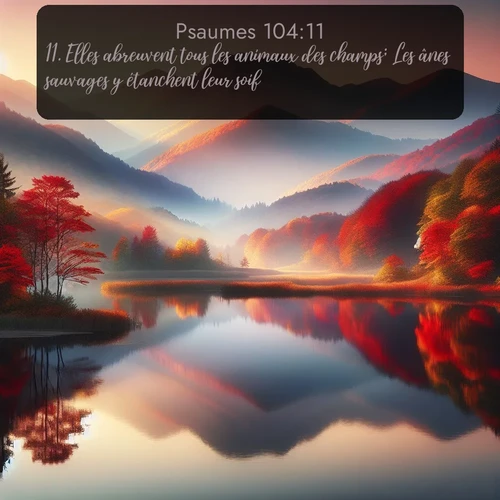 Segond Psaumes  ; image nature: image avec le verset biblique :Elles abreuvent tous les animaux des champs; Les ânes sauvages y étanchent leur soif. ;  ; 104:11