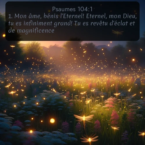 Segond Psaumes  ; image nature: image avec le verset biblique :Mon âme, bénis l&#039;Eternel! Eternel, mon Dieu, tu es infiniment grand! Tu es revêtu d&#039;éclat et de magnificence! ;  ; 104:1