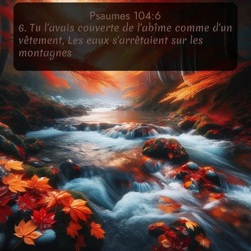 Segond Psaumes  ; image nature: image avec le verset biblique :Tu l&#039;avais couverte de l&#039;abîme comme d&#039;un vêtement, Les eaux s&#039;arrêtaient sur les montagnes; ;  ; 104:6