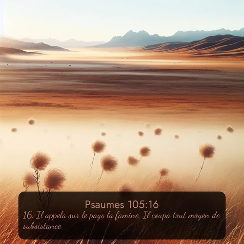 Segond Psaumes  ; image nature: image avec le verset biblique :Il appela sur le pays la famine, Il coupa tout moyen de subsistance. ;  ; 105:16
