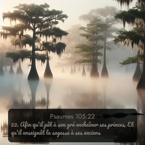 Segond Psaumes  ; image nature: image avec le verset biblique :Afin qu&#039;il pût à son gré enchaîner ses princes, Et qu&#039;il enseignât la sagesse à ses anciens. ;  ; 105:22