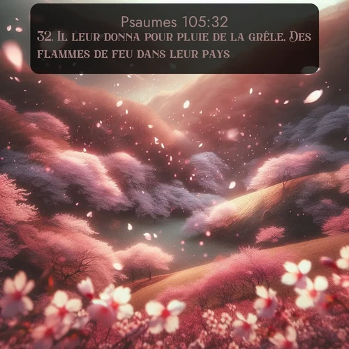 Segond Psaumes  ; image nature: image avec le verset biblique :Il leur donna pour pluie de la grêle, Des flammes de feu dans leur pays. ;  ; 105:32