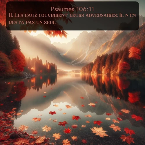 Segond Psaumes  ; image nature: image avec le verset biblique :Les eaux couvrirent leurs adversaires: Il n&#039;en resta pas un seul. ;  ; 106:11