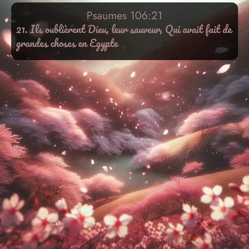 Segond Psaumes  ; image nature: image avec le verset biblique :Ils oublièrent Dieu, leur sauveur, Qui avait fait de grandes choses en Egypte, ;  ; 106:21