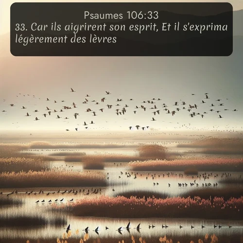 Segond Psaumes  ; image nature: image avec le verset biblique :Car ils aigrirent son esprit, Et il s&#039;exprima légèrement des lèvres. ;  ; 106:33