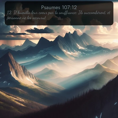 Segond Psaumes  ; image nature: image avec le verset biblique :Il humilia leur coeur par la souffrance; Ils succombèrent, et personne ne les secourut. ;  ; 107:12
