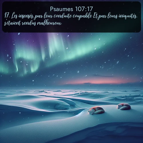 Segond Psaumes  ; image nature: image avec le verset biblique :Les insensés, par leur conduite coupable Et par leurs iniquités, s&#039;étaient rendus malheureux. ;  ; 107:17