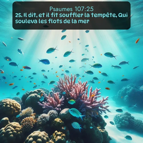Segond Psaumes  ; image nature: image avec le verset biblique :Il dit, et il fit souffler la tempête, Qui souleva les flots de la mer. ;  ; 107:25