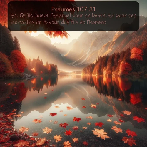 Segond Psaumes  ; image nature: image avec le verset biblique :Qu&#039;ils louent l&#039;Eternel pour sa bonté, Et pour ses merveilles en faveur des fils de l&#039;homme! ;  ; 107:31