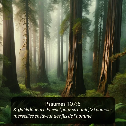 Segond Psaumes  ; image nature: image avec le verset biblique :Qu&#039;ils louent l&#039;Eternel pour sa bonté, Et pour ses merveilles en faveur des fils de l&#039;homme! ;  ; 107:8