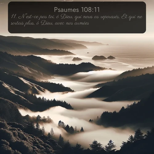 Segond Psaumes  ; image nature: image avec le verset biblique :N&#039;est-ce pas toi, ô Dieu, qui nous as repoussés, Et qui ne sortais plus, ô Dieu, avec nos armées? ;  ; 108:11