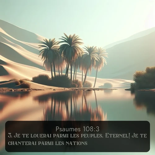 Segond Psaumes  ; image nature: image avec le verset biblique :Je te louerai parmi les peuples, Eternel! Je te chanterai parmi les nations. ;  ; 108:3