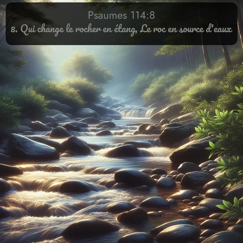 Segond Psaumes  ; image nature: image avec le verset biblique :Qui change le rocher en étang, Le roc en source d&#039;eaux. ;  ; 114:8