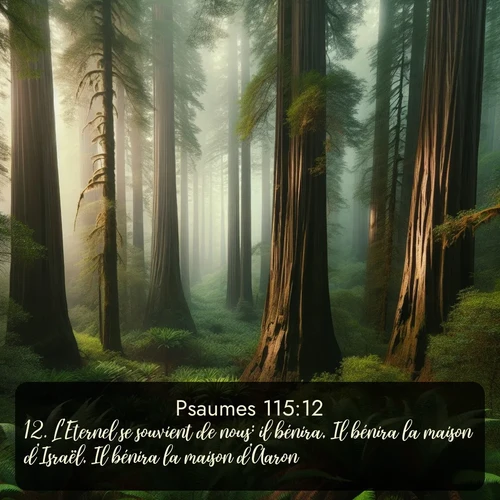 Segond Psaumes  ; image nature: image avec le verset biblique :L&#039;Eternel se souvient de nous: il bénira, Il bénira la maison d&#039;Israël, Il bénira la maison d&#039;Aaron, ;  ; 115:12