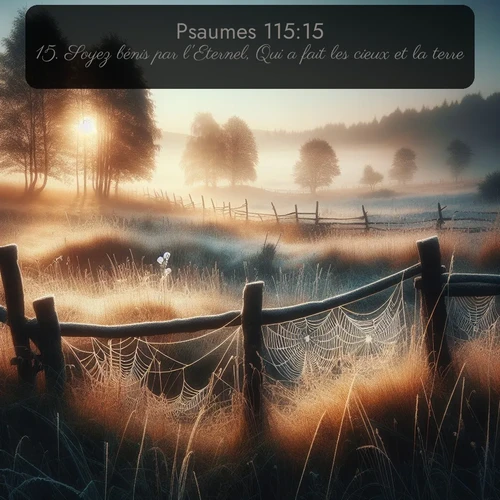Segond Psaumes  ; image nature: image avec le verset biblique :Soyez bénis par l&#039;Eternel, Qui a fait les cieux et la terre! ;  ; 115:15