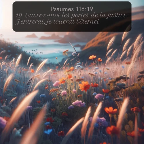 Segond Psaumes  ; image nature: image avec le verset biblique :Ouvrez-moi les portes de la justice: J&#039;entrerai, je louerai l&#039;Eternel. ;  ; 118:19