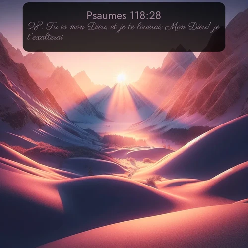 Segond Psaumes  ; image nature: image avec le verset biblique :Tu es mon Dieu, et je te louerai; Mon Dieu! je t&#039;exalterai. ;  ; 118:28