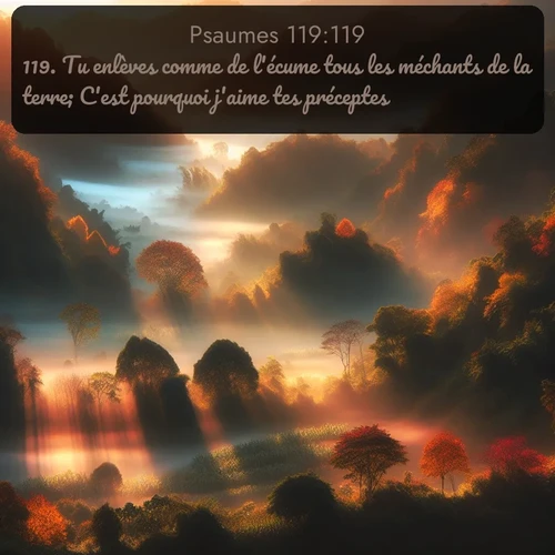 Segond Psaumes  ; image nature: image avec le verset biblique :Tu enlèves comme de l&#039;écume tous les méchants de la terre; C&#039;est pourquoi j&#039;aime tes préceptes. ;  ; 119:119