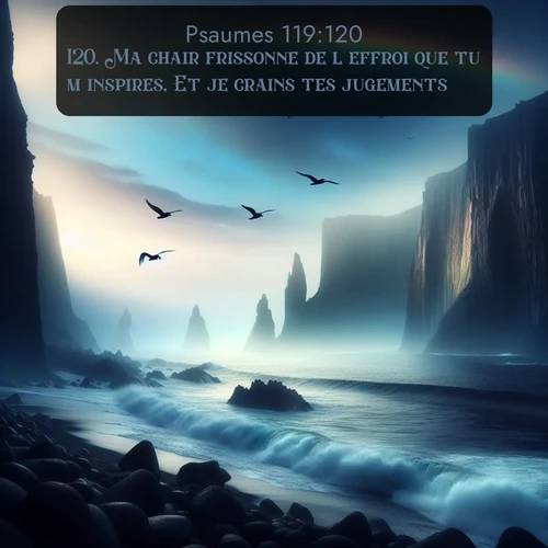 Segond Psaumes  ; image nature: image avec le verset biblique :Ma chair frissonne de l&#039;effroi que tu m&#039;inspires, Et je crains tes jugements. ;  ; 119:120