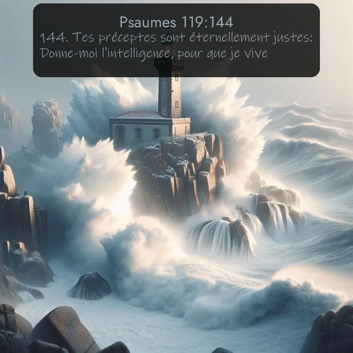 Segond Psaumes  ; image nature: image avec le verset biblique :Tes préceptes sont éternellement justes: Donne-moi l&#039;intelligence, pour que je vive! ;  ; 119:144