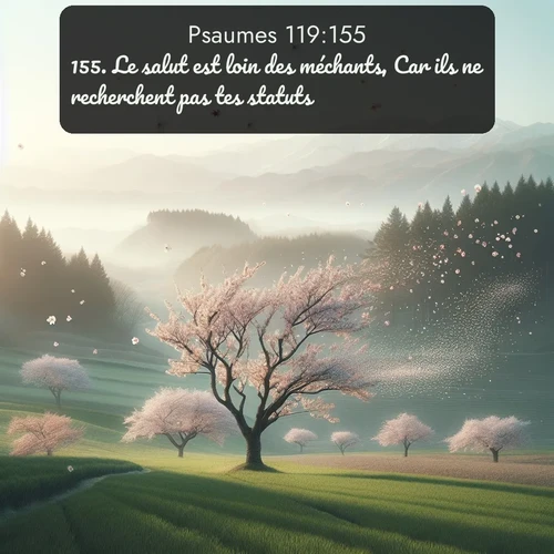 Segond Psaumes  ; image nature: image avec le verset biblique :Le salut est loin des méchants, Car ils ne recherchent pas tes statuts. ;  ; 119:155