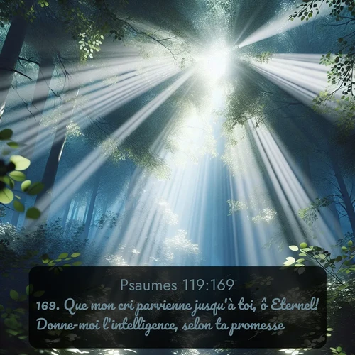Segond Psaumes  ; image nature: image avec le verset biblique :Que mon cri parvienne jusqu&#039;à toi, ô Eternel! Donne-moi l&#039;intelligence, selon ta promesse! ;  ; 119:169