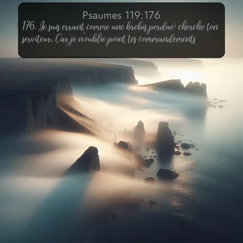 Segond Psaumes  ; image nature: image avec le verset biblique :Je suis errant comme une brebis perdue; cherche ton serviteur, Car je n&#039;oublie point tes commandements. ;  ; 119:176