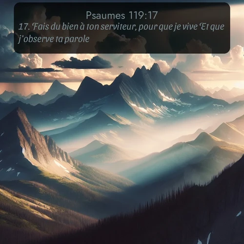 Segond Psaumes  ; image nature: image avec le verset biblique :Fais du bien à ton serviteur, pour que je vive Et que j&#039;observe ta parole! ;  ; 119:17