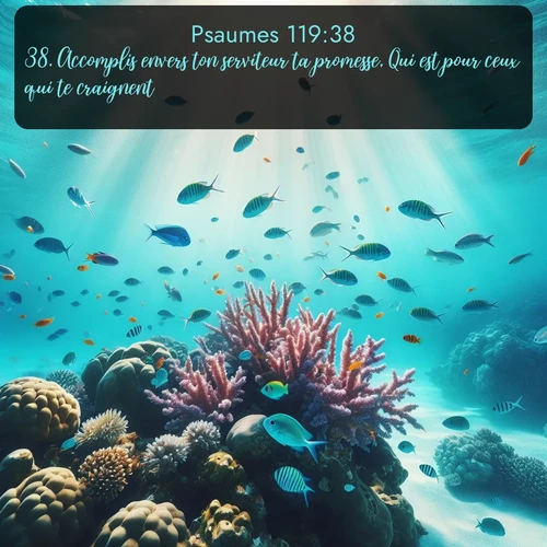 Segond Psaumes  ; image nature: image avec le verset biblique :Accomplis envers ton serviteur ta promesse, Qui est pour ceux qui te craignent! ;  ; 119:38
