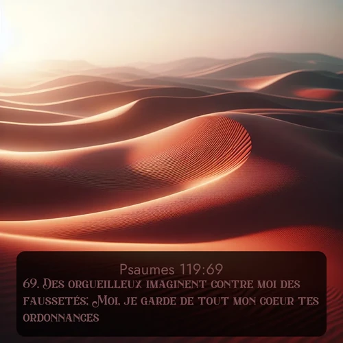 Segond Psaumes  ; image nature: image avec le verset biblique :Des orgueilleux imaginent contre moi des faussetés; Moi, je garde de tout mon coeur tes ordonnances. ;  ; 119:69