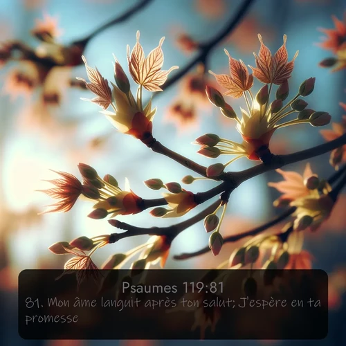 Segond Psaumes  ; image nature: image avec le verset biblique :Mon âme languit après ton salut; J&#039;espère en ta promesse. ;  ; 119:81
