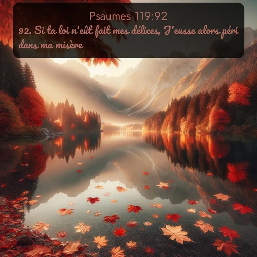 Segond Psaumes  ; image nature: image avec le verset biblique :Si ta loi n&#039;eût fait mes délices, J&#039;eusse alors péri dans ma misère. ;  ; 119:92