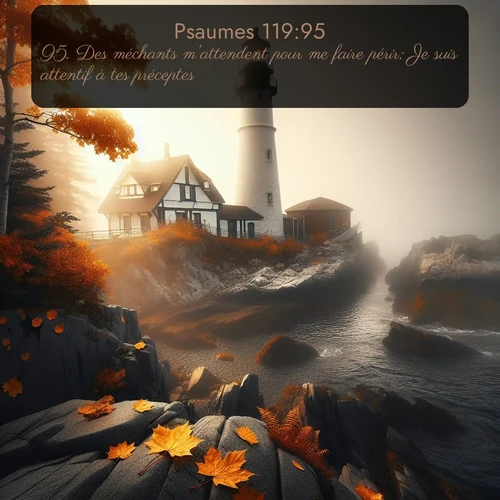 Segond Psaumes  ; image nature: image avec le verset biblique :Des méchants m&#039;attendent pour me faire périr; Je suis attentif à tes préceptes. ;  ; 119:95