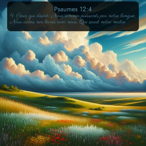 Segond Psaumes  ; image nature: image avec le verset biblique :Ceux qui disent: Nous sommes puissants par notre langue, Nous avons nos lèvres avec nous; Qui serait notre maître? - ;  ; 12:4