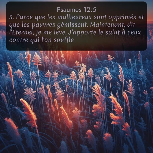 Segond Psaumes  ; image nature: image avec le verset biblique :Parce que les malheureux sont opprimés et que les pauvres gémissent, Maintenant, dit l&#039;Eternel, je me lève, J&#039;apporte le salut à ceux contre qui l&#039;on souffle. ;  ; 12:5
